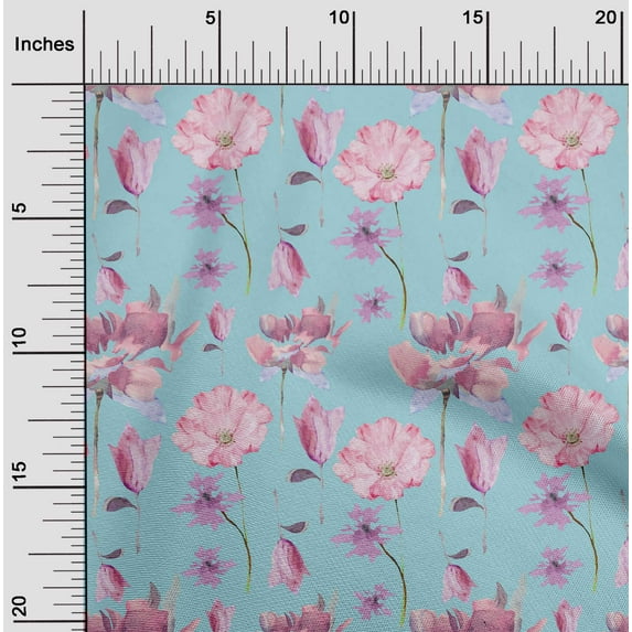 oneOone Cotton Jersey Sky Blue Fabric Flower Watercolor Fabric For Sewing Printed Craft Fabric By The Yard 58 Inch Wide