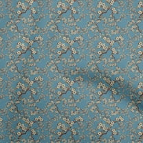 oneOone Cotton Jersey Teal Blue Fabric Asian Japanese Floral Dress Material Fabric Print Fabric By The Yard 58 Inch Wide
