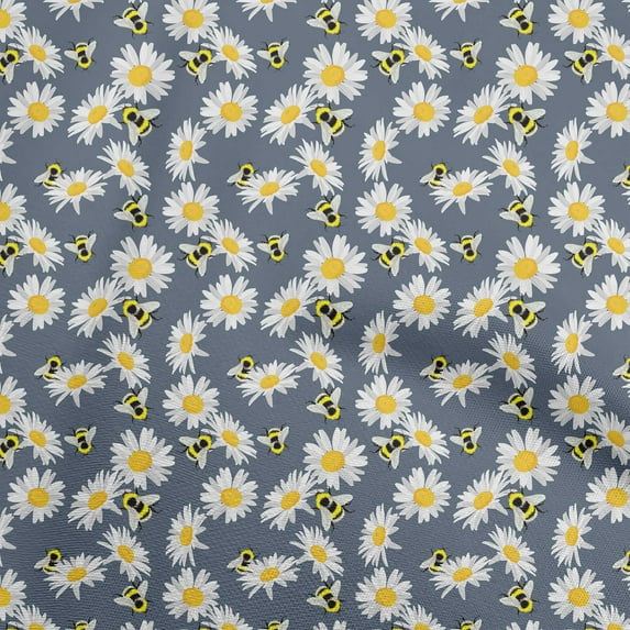 oneOone Cotton Jersey Teal Blue Fabric Floral Sunflower With Honey Bee Quilting Supplies Print Sewing Fabric By The Yard 58 Inch Wide