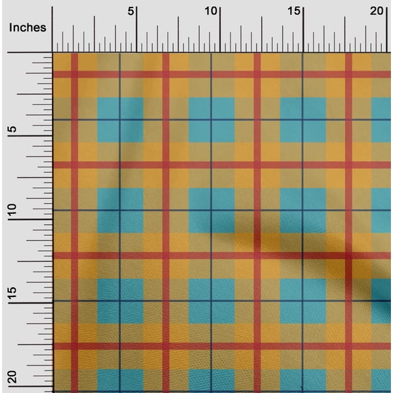 oneOone Cotton Jersey Teal Blue Fabric Madras Check Quilting Supplies Print Sewing Fabric By The Yard 58 Inch Wide