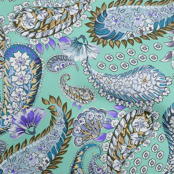 oneOone Cotton Jersey Turquoise Blue Fabric Asian Paisley Dress Material Fabric Print Fabric By The Yard 58 Inch Wide