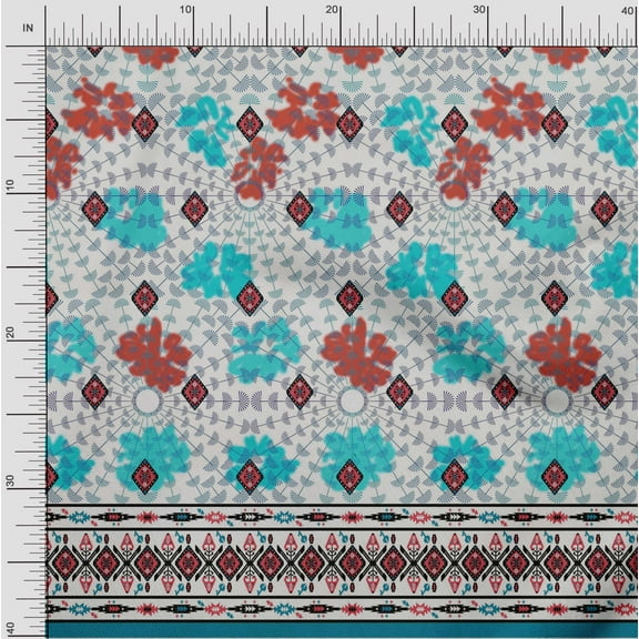 oneOone Cotton Jersey Turquoise Blue Fabric Geometric & Artistic Floral Panel Craft Projects Decor Fabric Printed By The Yard 58 Inch Wide