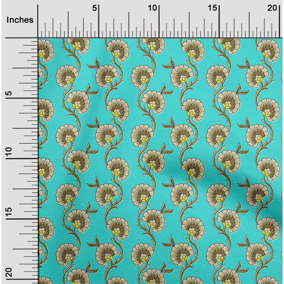 oneOone Cotton Jersey Turquoise Green Fabric Leaves & Flower Floral Dress Material Fabric Print Fabric By The Yard 58 Inch Wide