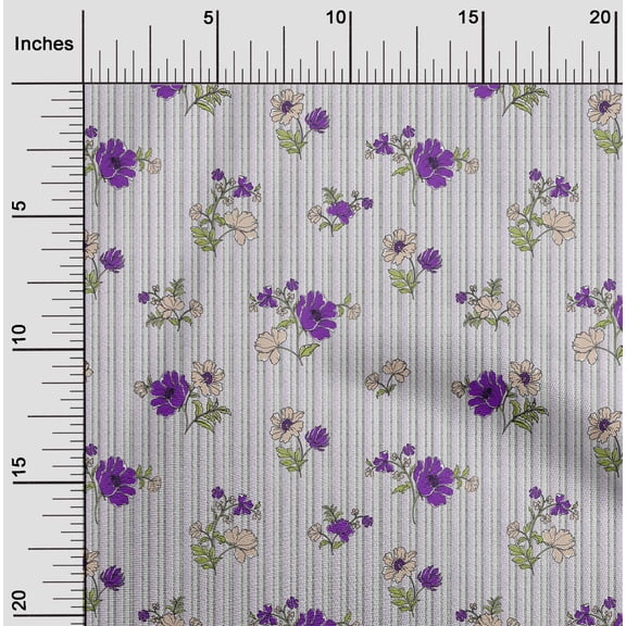 oneOone Cotton Jersey Violet Fabric Stripe|Leaves & Floral Artistic Sewing Material Print Fabric By The Yard 58 Inch Wide