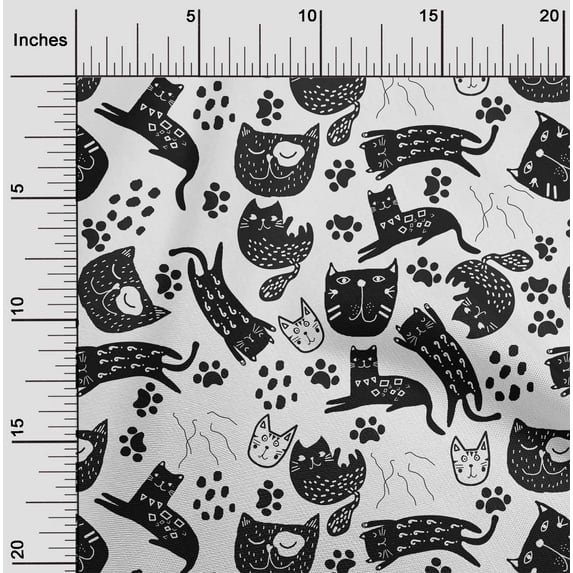 oneOone Cotton Jersey White Fabric Cat Craft Projects Decor Fabric Printed By The Yard 58 Inch Wide-666
