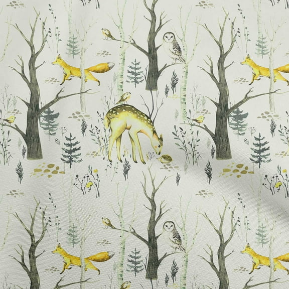 oneOone Cotton Jersey Yellow Fabric Deer Craft Projects Decor Fabric Printed By The Yard 58 Inch Wide
