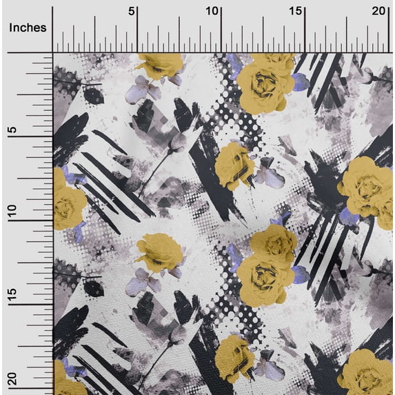 oneOone Cotton Jersey Yellow Fabric Geometric & Rose Floral Craft Projects Decor Fabric Printed By The Yard 58 Inch Wide
