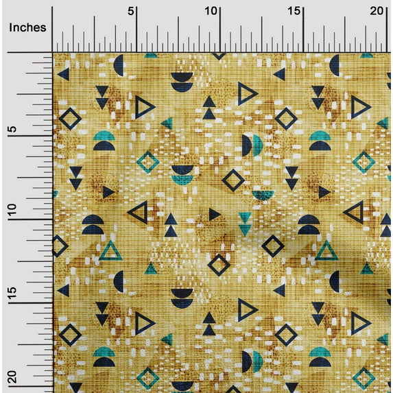 oneOone Cotton Jersey Yellow Fabric Shapes Geometric Dress Material Fabric Print Fabric By The Yard 58 Inch Wide