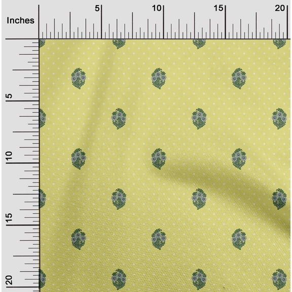 oneOone Cotton Jersey Yellow Fabric Tiny Flower & Dot Floral Sewing Craft Projects Fabric Prints By Yard 58 Inch Wide