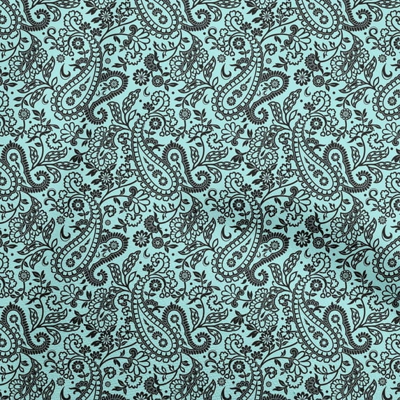 oneOone Cotton Poplin Aqua Blue Fabric Paisley Quilting Supplies Print Sewing Fabric By The Yard 56 Inch Wide-B2