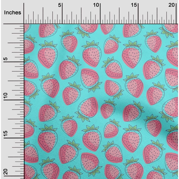 oneOone Cotton Poplin Aqua Blue Fabric Strawberry Fruit Dress Material Fabric Print Fabric By The Yard 42 Inch Wide