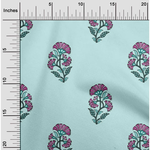 oneOone Cotton Poplin Baby Blue Fabric Floral Block Fabric For Sewing Printed Craft Fabric By The Yard 56 Inches