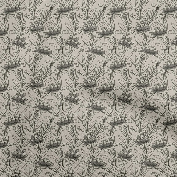 oneOone Cotton Poplin Beige Fabric Floral Line Drawing Quilting Supplies Print Sewing Fabric By The Yard 56 Inch Wide