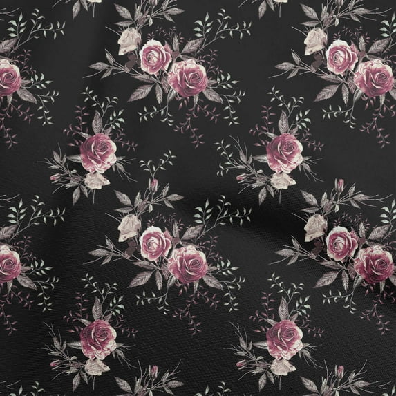 oneOone Cotton Poplin Black Fabric Florals Fabric For Sewing Printed Craft Fabric By The Yard 42 Inch Wide