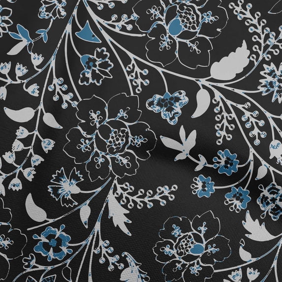 oneOone Cotton Poplin Black Fabric Jacobean Floral Sewing Craft Projects Fabric Prints By Yard 42 Inch Wide