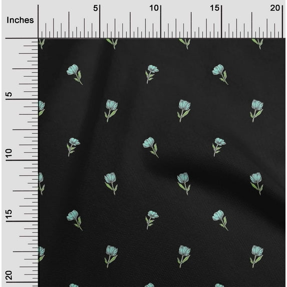 oneOone Cotton Poplin Black Fabric Leaves & Flower Floral Quilting Supplies Print Sewing Fabric By The Yards 56 Inches Wide