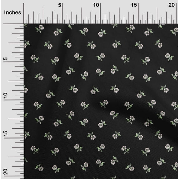 oneOone Cotton Poplin Black Fabric Leaves & Flower Florals Crafts Projects Decor Fabric Print By The Yards 56 Inches Wide