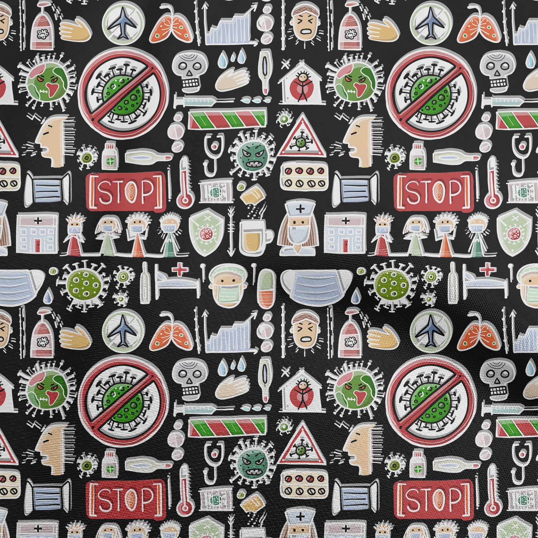 oneOone Cotton Poplin Black Fabric Medical Doodle Dress Material Fabric ...