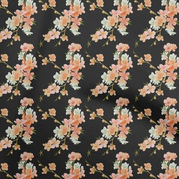oneOone Cotton Poplin Black Fabric Watercolor Floral Sewing Fabric By The Yard Printed Diy Clothing Sewing Supplies 42 Inch Wide-aA
