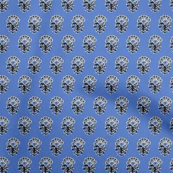 oneOone Cotton Poplin Blue Fabric Block Craft Projects Decor Fabric Printed By The Yard 56 Inch Wide