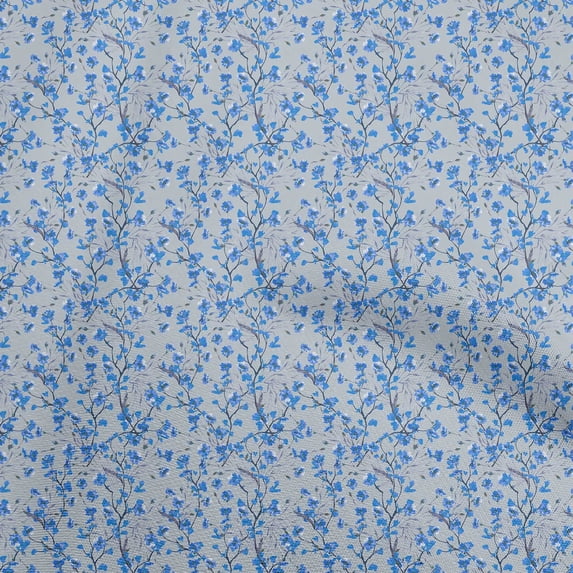 oneOone Cotton Poplin Blue Fabric Floral Sewing Craft Projects Fabric Prints By Yard 42 Inch Wide