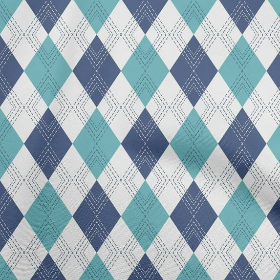 oneOone Cotton Poplin Blue & Green Fabric Check Argyle Fabric For Sewing Printed Craft Fabric By The Yard 42 Inch Wide