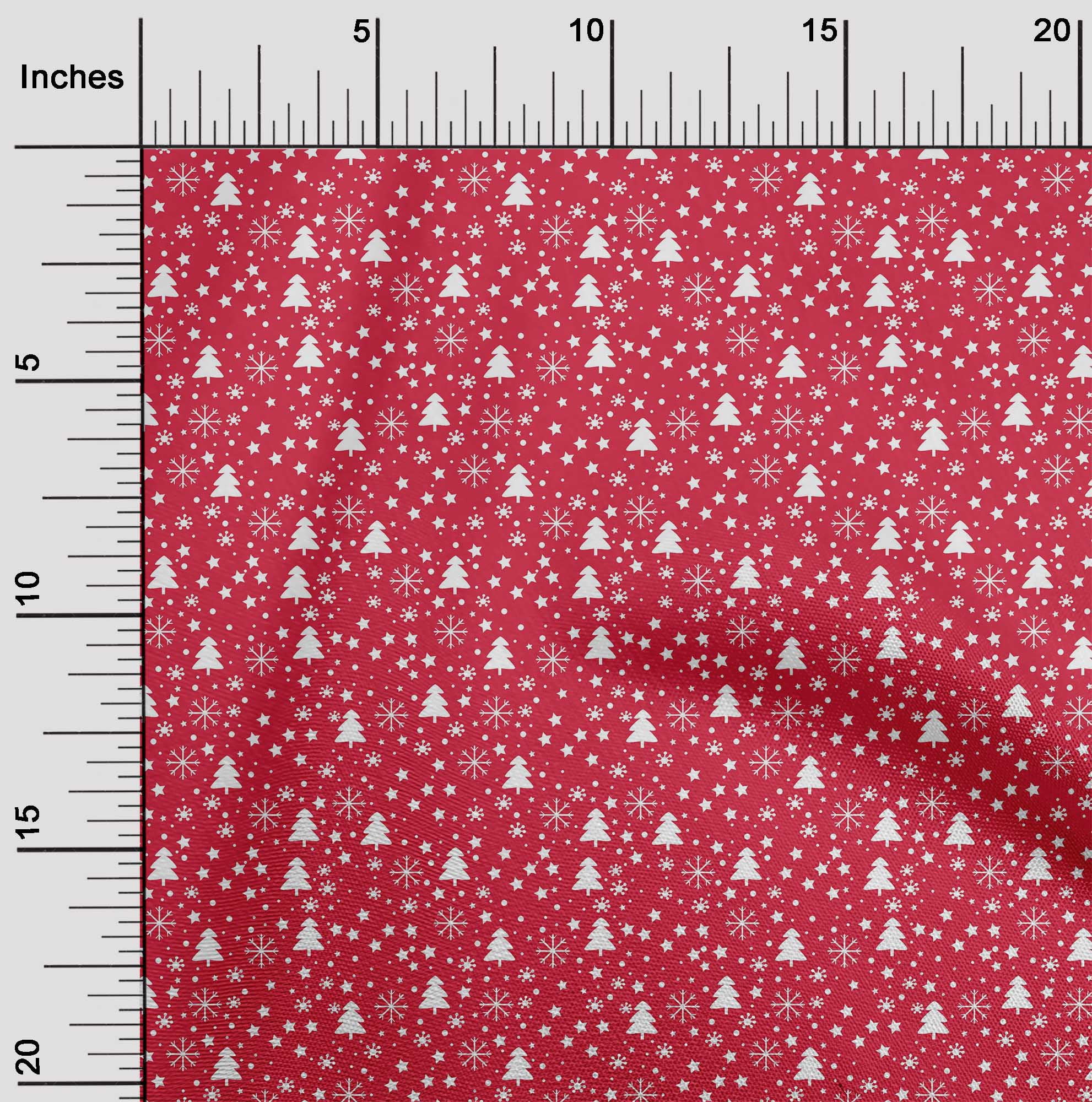 oneOone Cotton Poplin Bright Red Fabric Snowflake,Star & Tree Dress Material Fabric Print Fabric By The Yard 42 Inch Wide