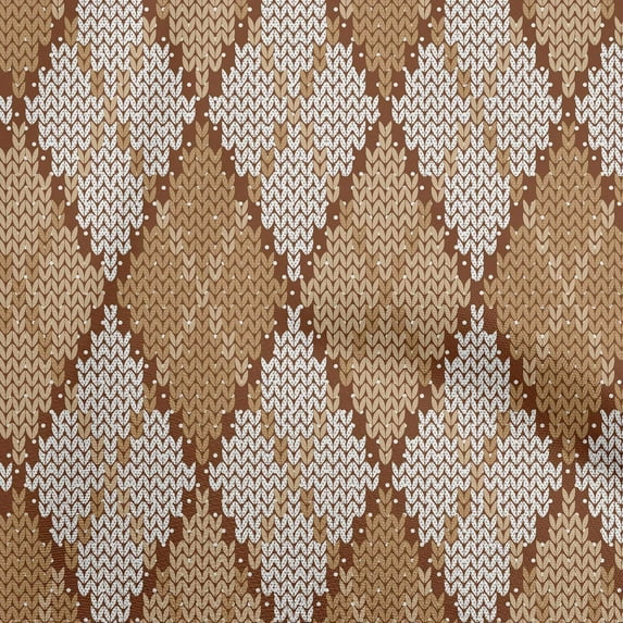 oneOone Cotton Poplin Brown Fabric Argyle Fabric For Sewing Printed Craft Fabric By The Yard 42 Inch Wide