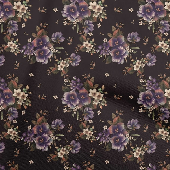 oneOone Cotton Poplin Brown Fabric Florals Sewing Material Print Fabric By The Yard 56 Inch Wide
