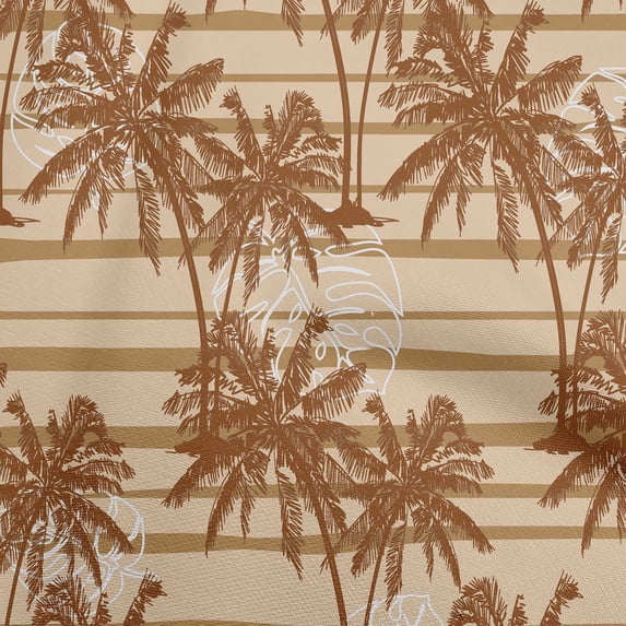 oneOone Cotton Poplin Brown Fabric Tropical Plam Tree With Stripes Dress Material Fabric Print Fabric By The Yard 42 Inch Wide