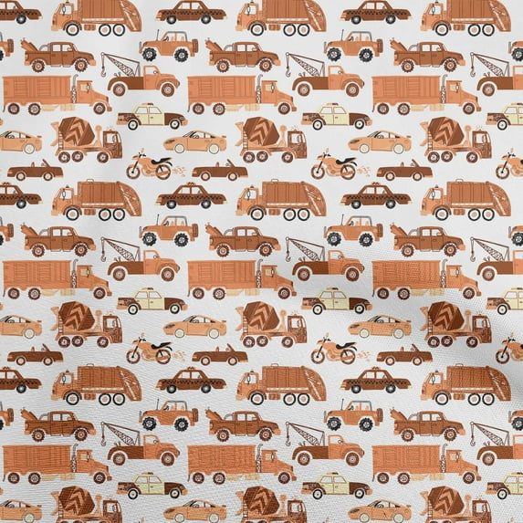 oneOone Cotton Poplin Brown Fabric Truck Diy Clothing Quilting Fabric Print Fabric By Yard 56 Inch Wide