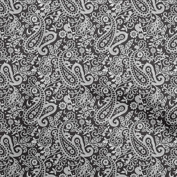 oneOone Cotton Poplin Dark Gray Fabric Paisley Sewing Material Print Fabric By The Yard 42 Inch Wide-5I