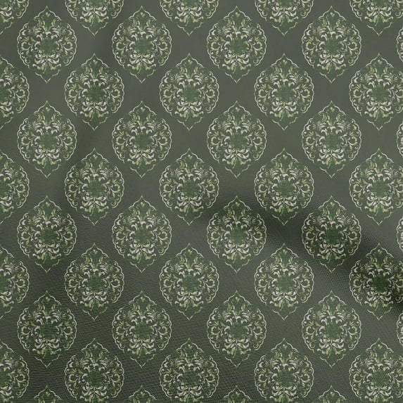 oneOone Cotton Poplin Dark Green Fabric Asian Batik Ogee Fabric For Sewing Printed Craft Fabric By The Yard 56 Inch Wide
