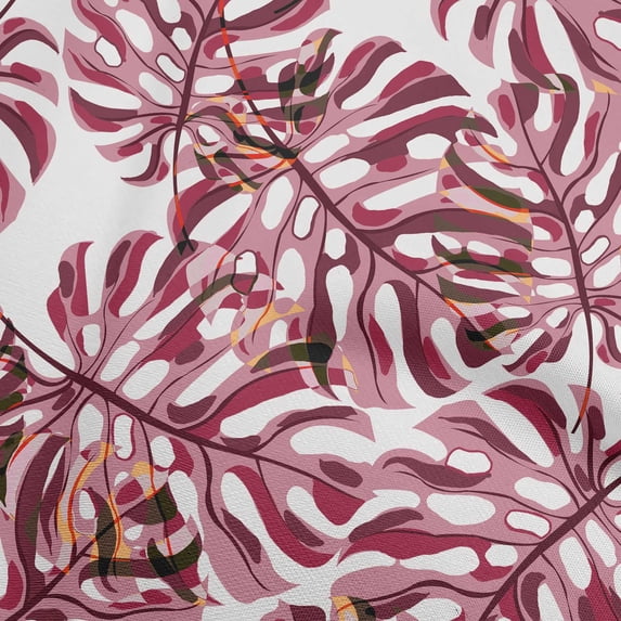 oneOone Cotton Poplin Dark Magenta Fabric Tropical Leaf Sewing Craft Projects Fabric Prints By Yard 56 Inch Wide