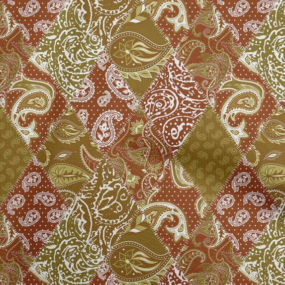 oneOone Cotton Poplin Dark Mustard Fabric Asian Paisley Sewing Fabric By The Yard Printed Diy Clothing Sewing Supplies 42 Inch Wide