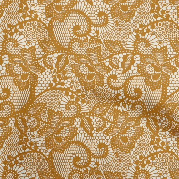 oneOone Cotton Poplin Dark Mustard Fabric Lace Floral Fabric For Sewing Printed Craft Fabric By The Yard 42 Inch Wide