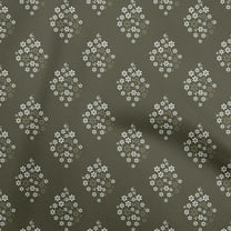 oneOone Cotton Poplin Dark Olive Green Fabric Asian Block Floral Quilting Supplies Print Sewing Fabric By The Yard 56 Inch Wide