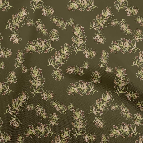 oneOone Cotton Poplin Dark Olive Green Fabric Leaves Craft Projects Decor Fabric Printed By The Yard 42 Inch Wide