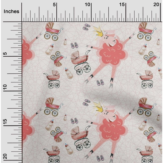 oneOone Cotton Poplin Dark Peach Fabric Cartoon Sheep|Baby Feeder & Baby Stroller Kids Sewing Material Print Fabric By The Yard 42 Inch Wide