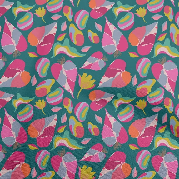 oneOone Cotton Poplin Dark Teal Green Fabric Abstract Floral Sewing Fabric By The Yard Printed Diy Clothing Sewing Supplies 56 Inch Wide