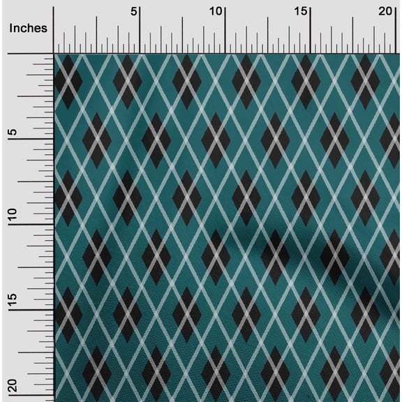 oneOone Cotton Poplin Dark Teal Green Fabric Argyle Check Sewing Material Print Fabric By The Yard 56 Inches Wide