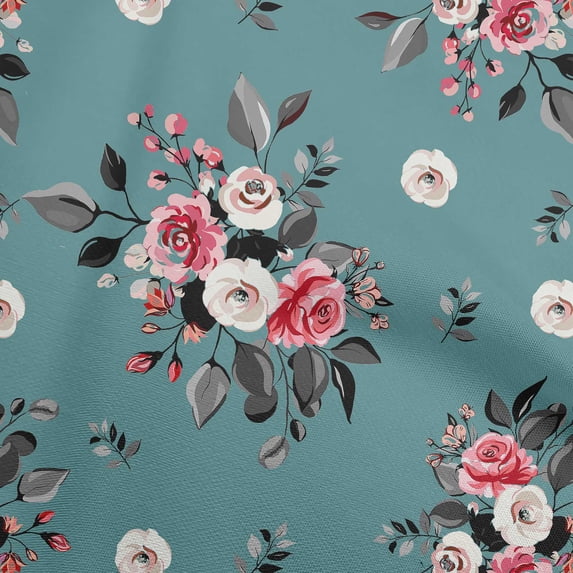 oneOone Cotton Poplin Dark Teal Green Fabric Floral Sewing Craft Projects Fabric Prints By Yard 42 Inch Wide-FO