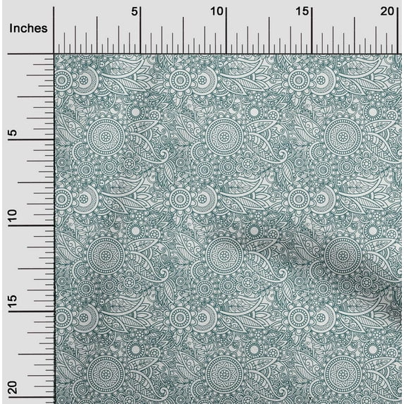 oneOone Cotton Poplin Dark Teal Green Fabric Paisley & Floral Mandala Dress Material Fabric Print Fabric By The Yard 56 Inch Wide