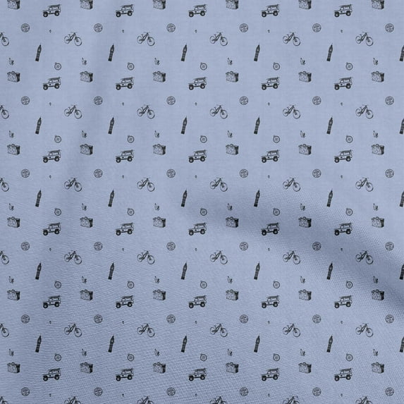 oneOone Cotton Poplin Dusty Blue Fabric Bicycle Fabric For Sewing Printed Craft Fabric By The Yard 42 Inch Wide