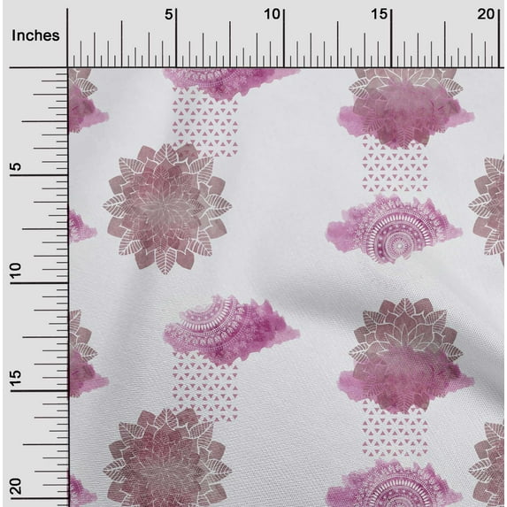 oneOone Cotton Poplin Dusty Rose Fabric Triangle & Mandala Watercolor Sewing Fabric By The Yard Printed Diy Clothing Sewing Supplies 56 Inch Wide