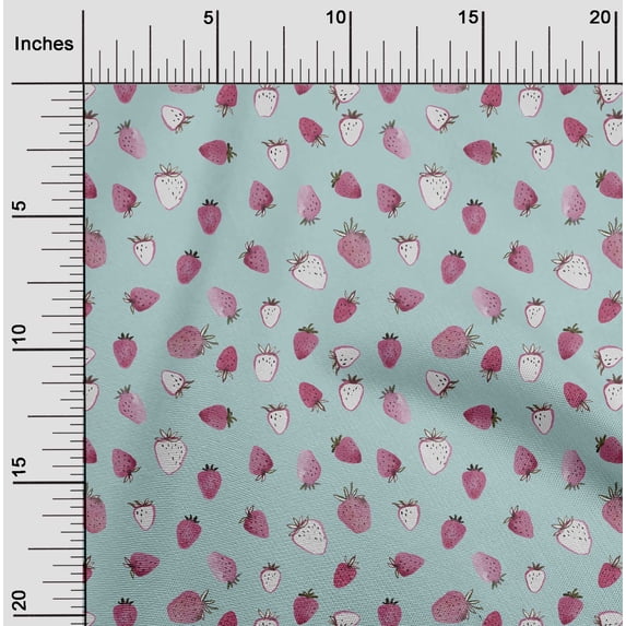 oneOone Cotton Poplin Dusty Teal Blue Fabric Strawberry Fruits Diy Clothing Quilting Fabric Print Fabric By Yard 42 Inch Wide