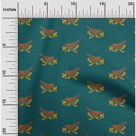 oneOone Cotton Poplin Fabric Branch & Bird Block Printed Fabric 1 Yard 42 Inch Wide