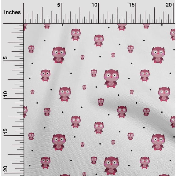 oneOone Cotton Poplin Fabric Dot & Cartoon Owl Bird Printed Craft Fabric BTY 42 Inch Wide