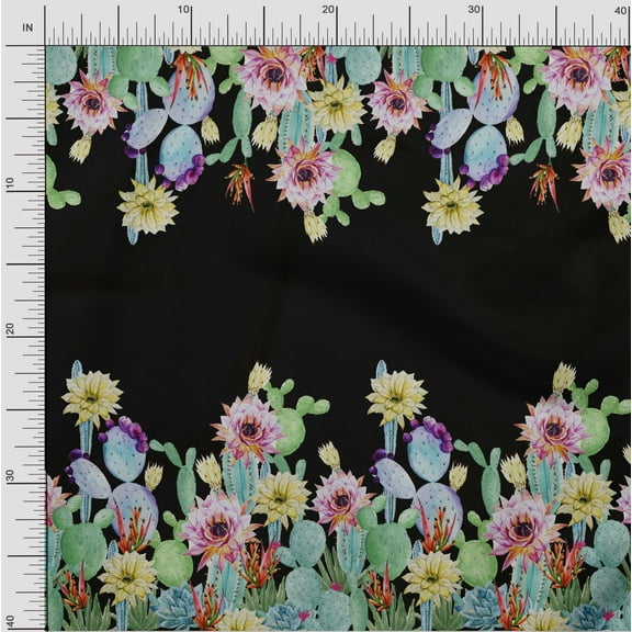 oneOone Cotton Poplin Fabric Floral & Cactus Panel Print Fabric By Yard 42 Inch Wide