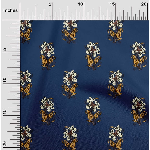 oneOone Cotton Poplin Fabric Leaves & Floral Block Print Fabric BTY 42 Inch Wide